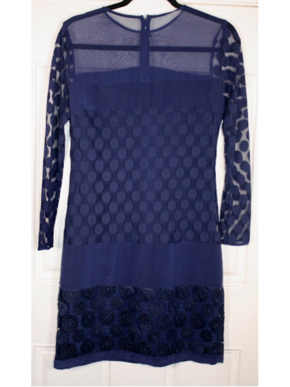 Diane von Furstenberg (DVF) Enny Polka Dot Banded Lace Sheath Dress - Navy